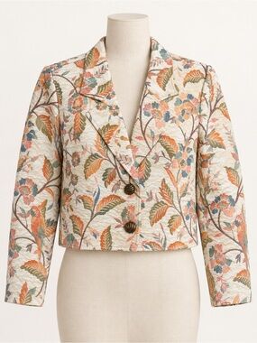 Vintage Limelight Floral Tapestry Cropped Blazer Jacket Small USA